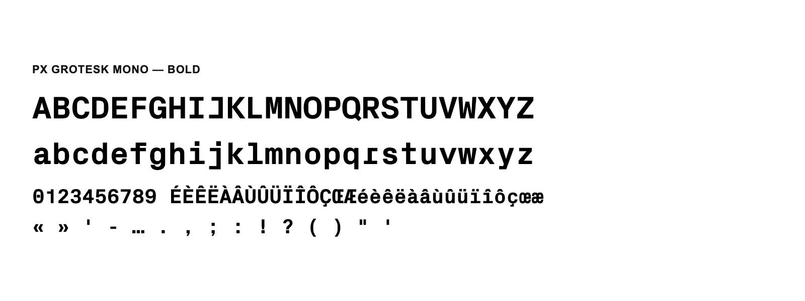 Spécimen de Px Grotesk Mono Bold