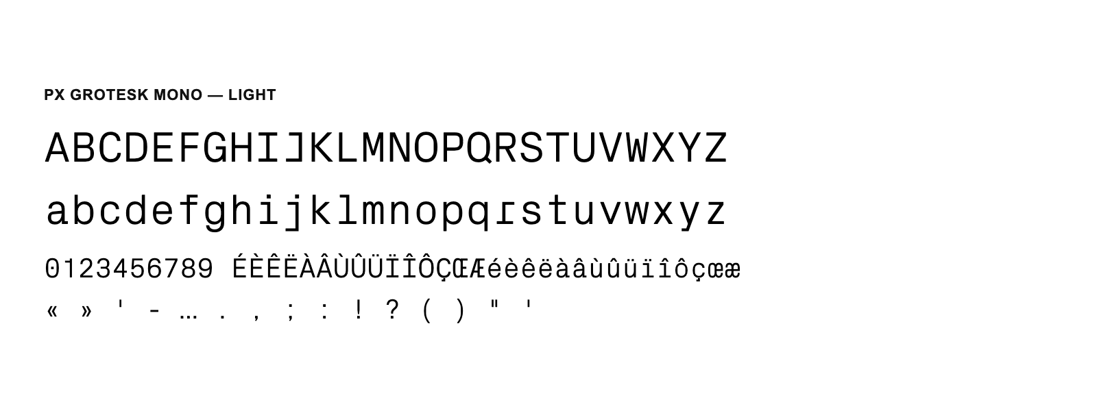 Spécimen de Px Grotesk Mono Light