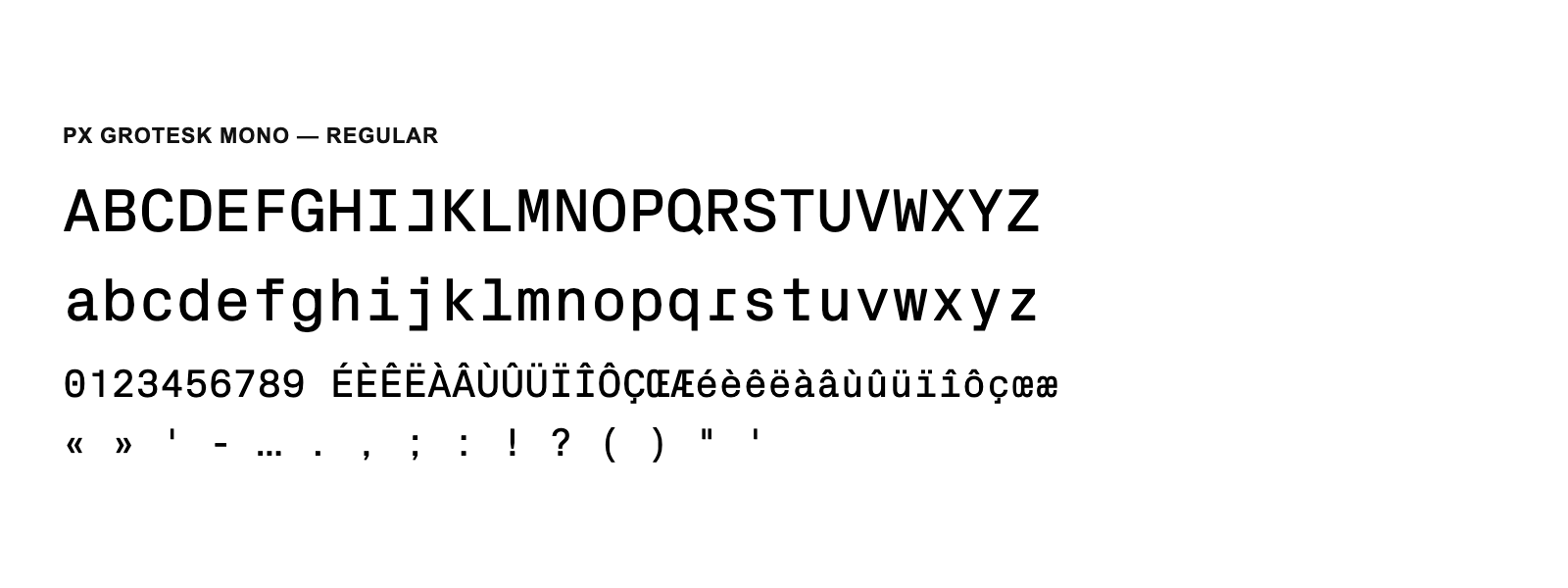 Spécimen de Px Grotesk Mono Regular