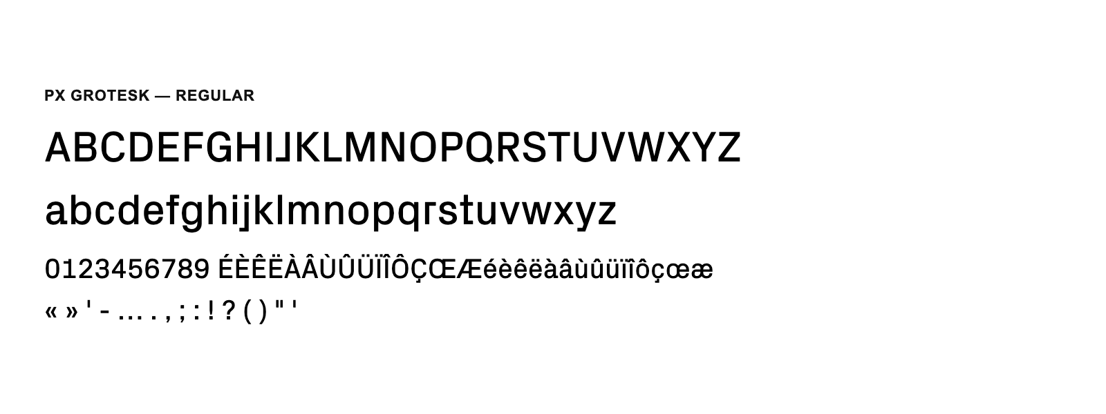 Spécimen de Px Grotesk Regular
