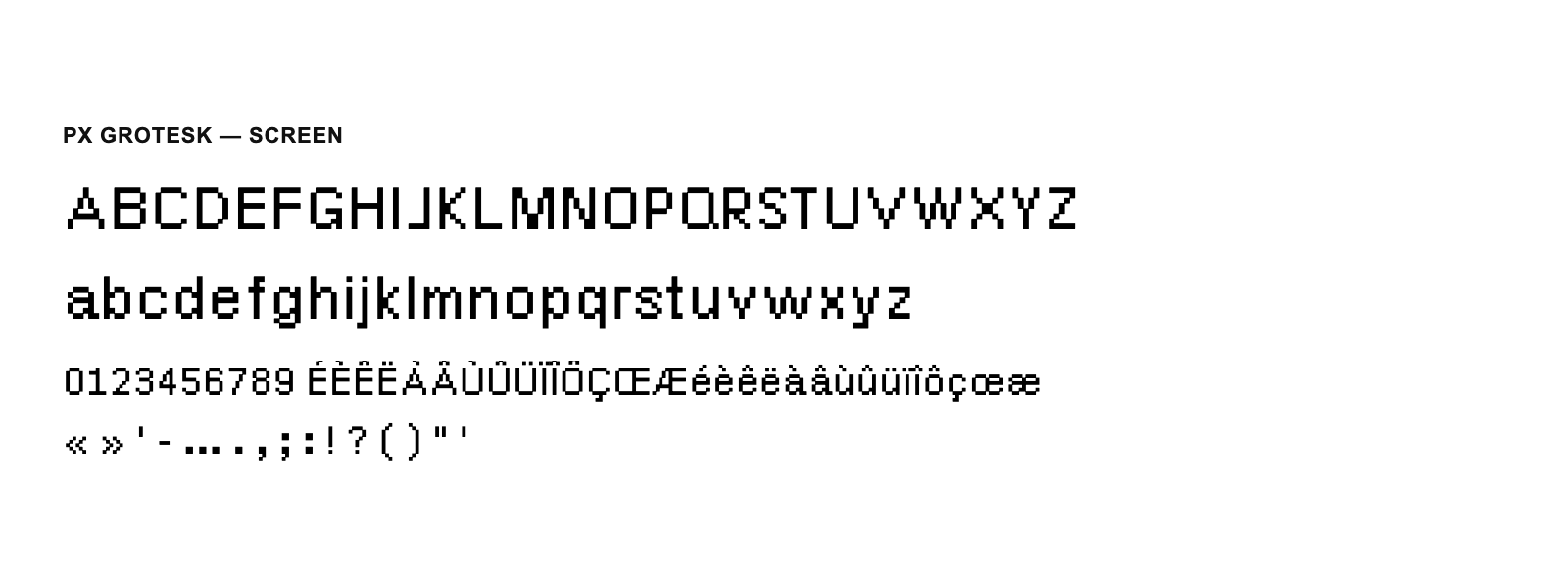 Spécimen de Px Grotesk Screen
