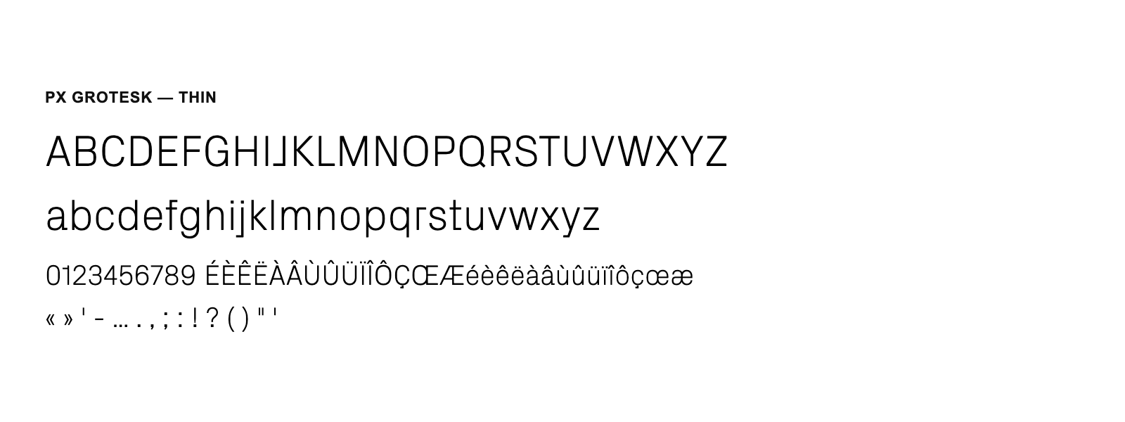 Spécimen de Px Grotesk Thin
