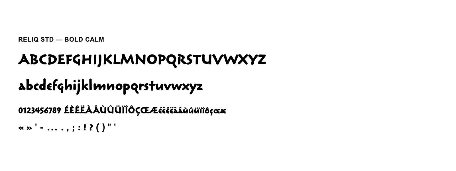 Spécimen de Reliq Std Bold Calm