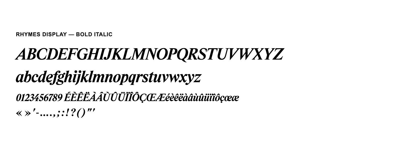 Spécimen de Rhymes Display Bold Italic