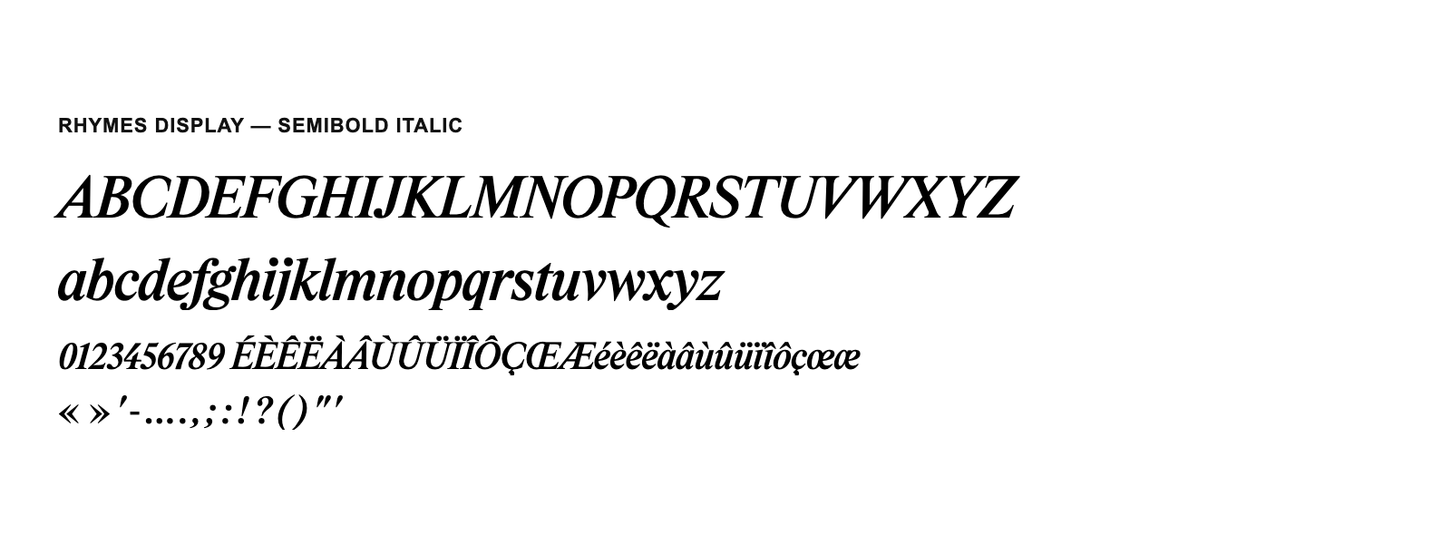 Spécimen de Rhymes Display SemiBold Italic