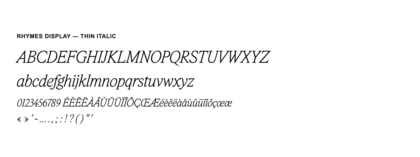 Spécimen de Rhymes Display Thin Italic