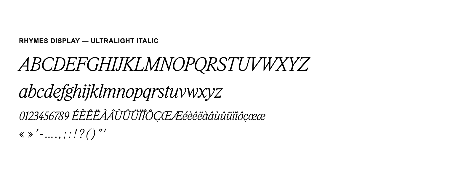 Spécimen de Rhymes Display UltraLight Italic