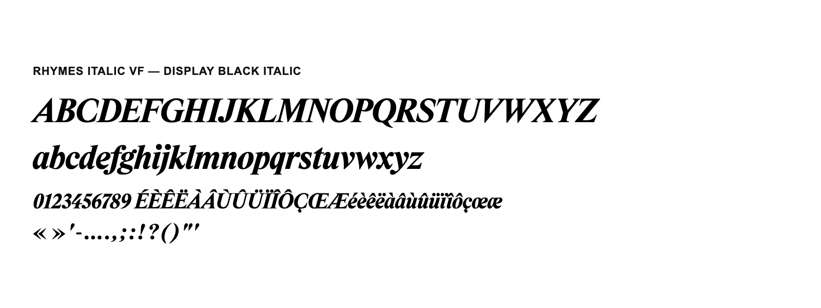 Spécimen de Rhymes Italic VF Display Black Italic