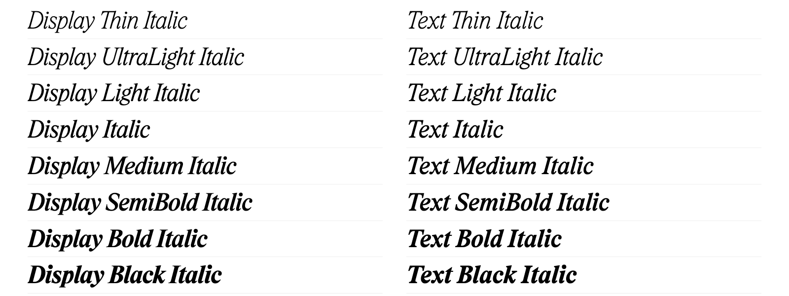 Vue d’ensemble des styles de Rhymes Italic VF