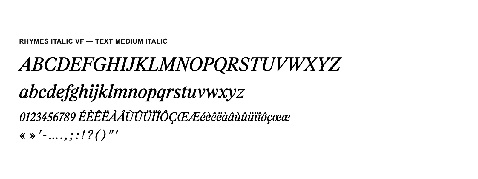 Spécimen de Rhymes Italic VF Text Medium Italic