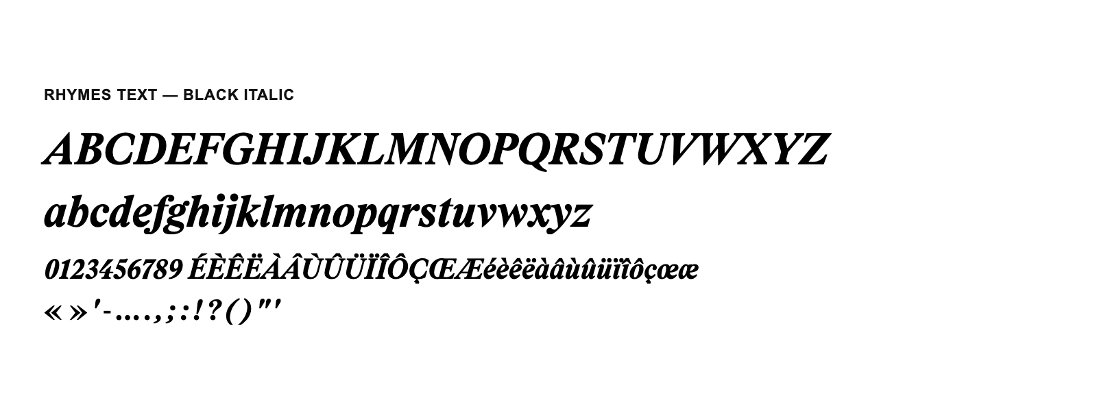 Spécimen de Rhymes Text Black Italic