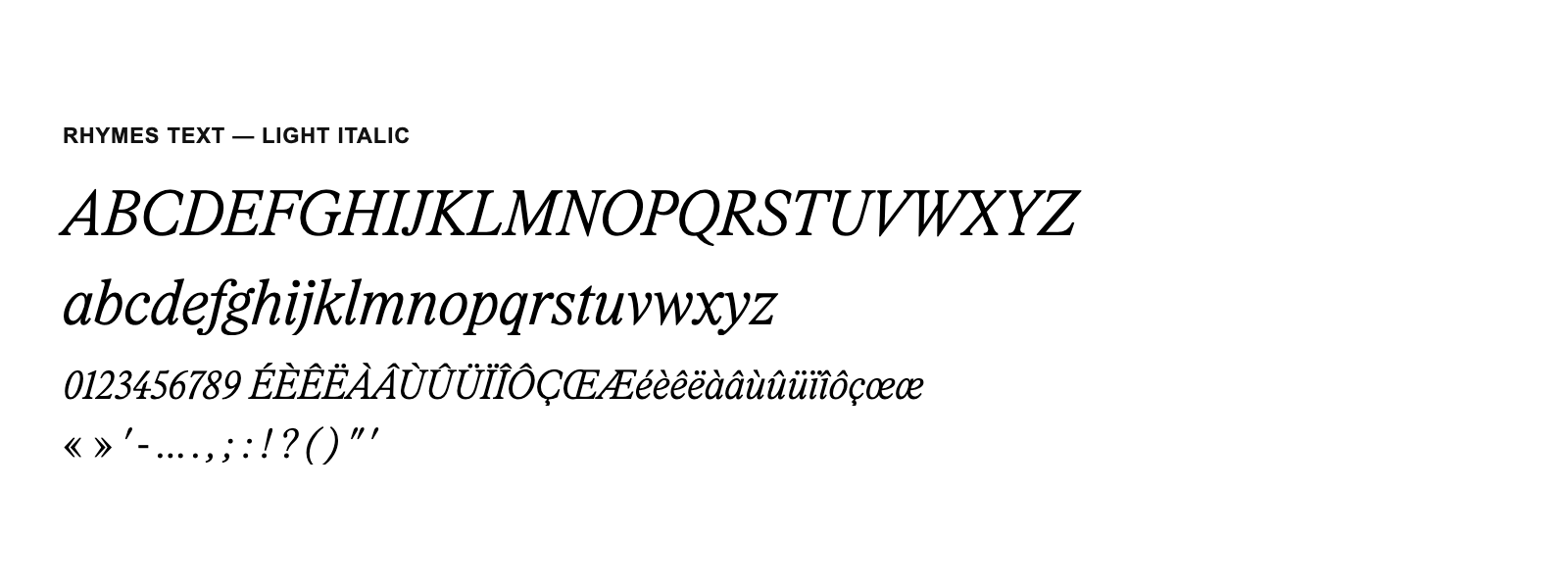 Spécimen de Rhymes Text Light Italic