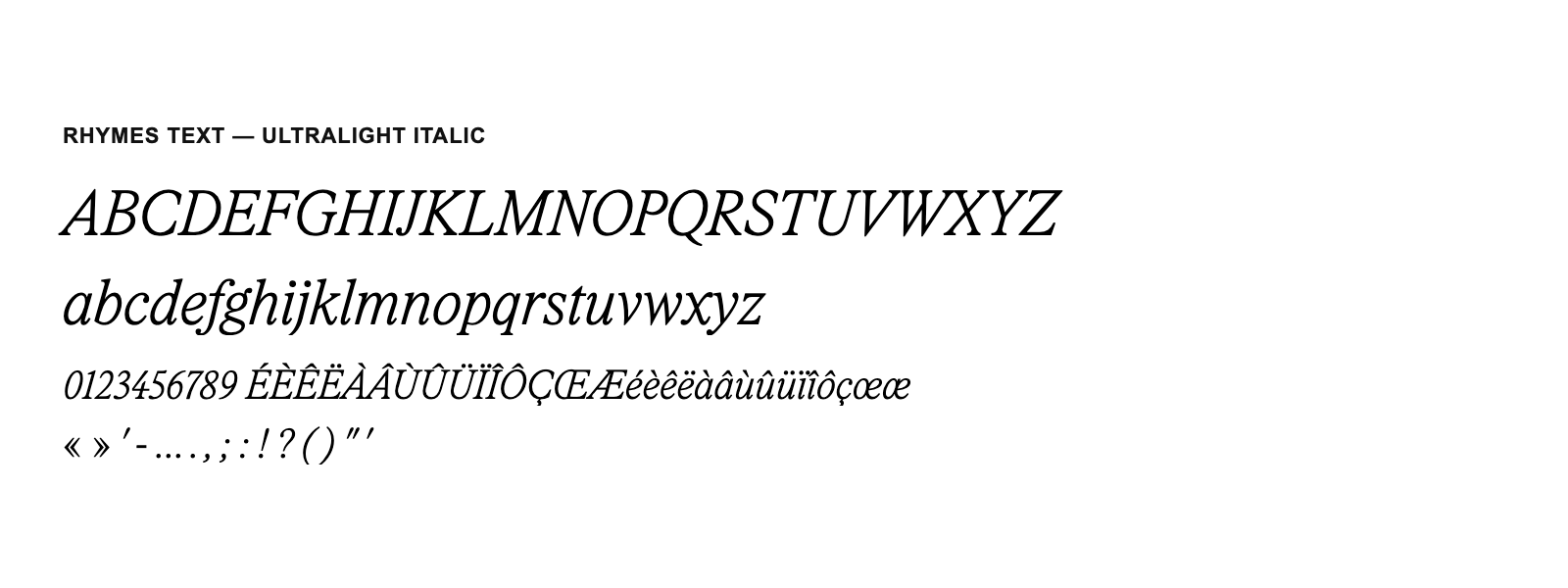 Spécimen de Rhymes Text UltraLight Italic