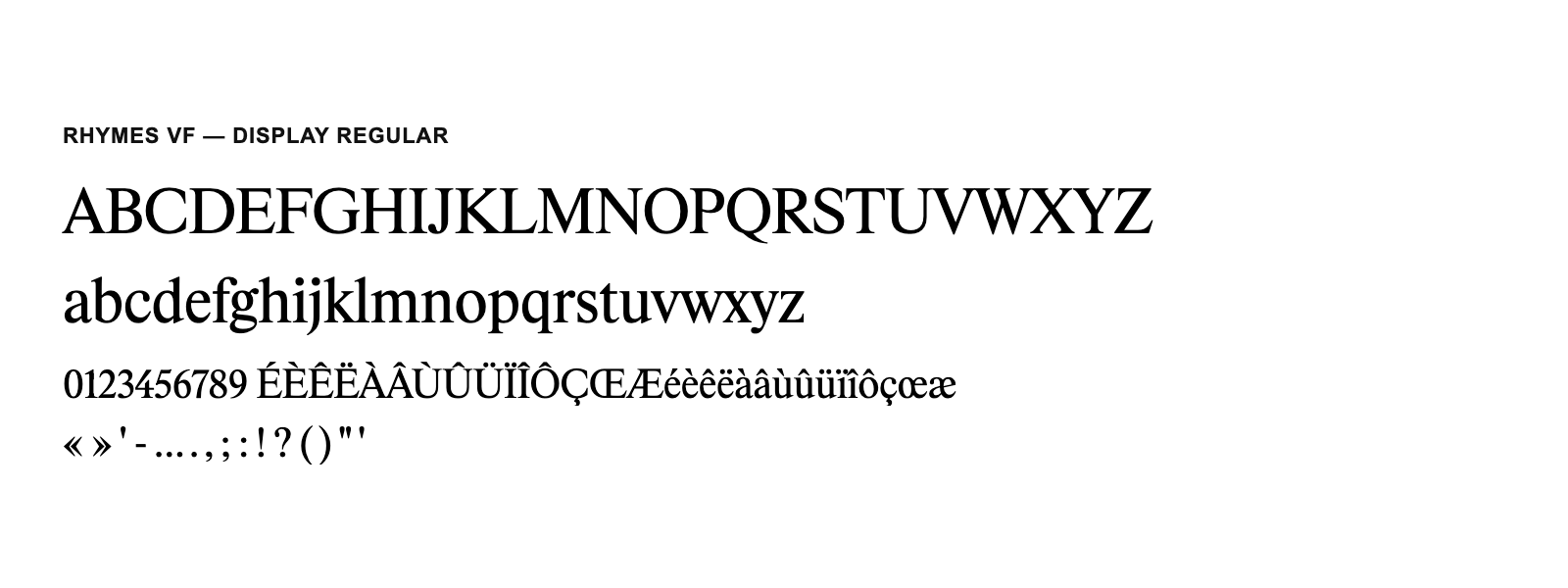 Spécimen de Rhymes VF Display Regular