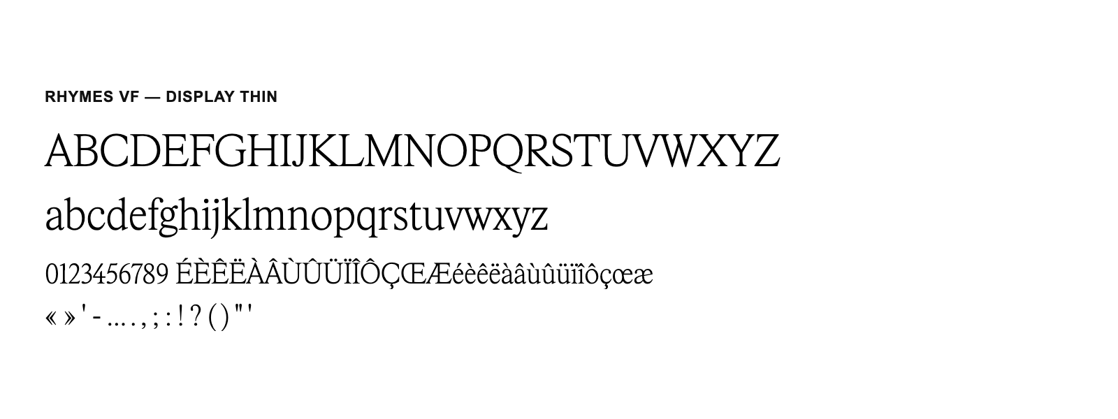 Spécimen de Rhymes VF Display Thin