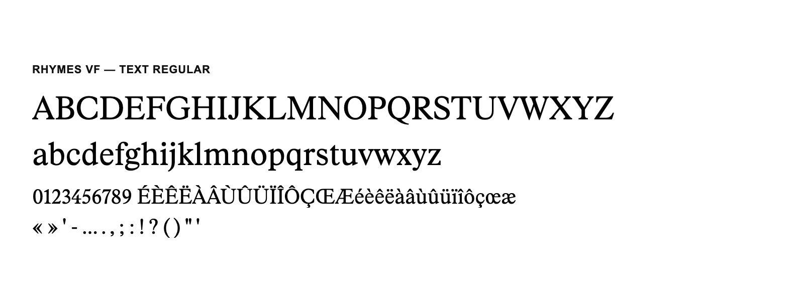 Spécimen de Rhymes VF Text Regular