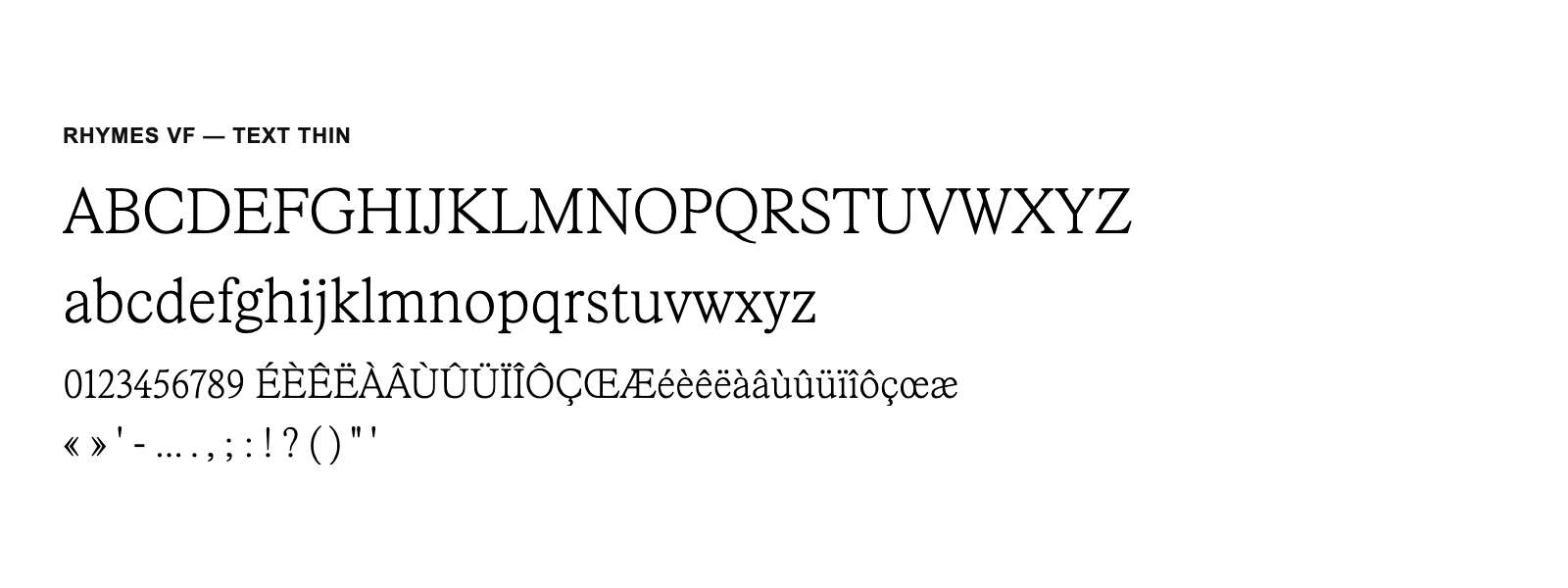 Spécimen de Rhymes VF Text Thin