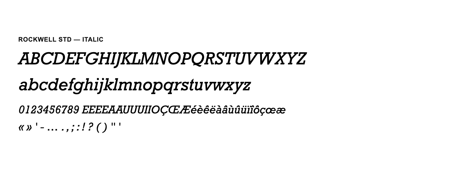 Spécimen de Rockwell Std Italic