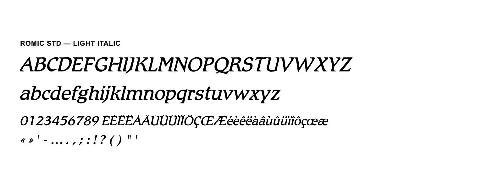 Spécimen de Romic Std Light Italic