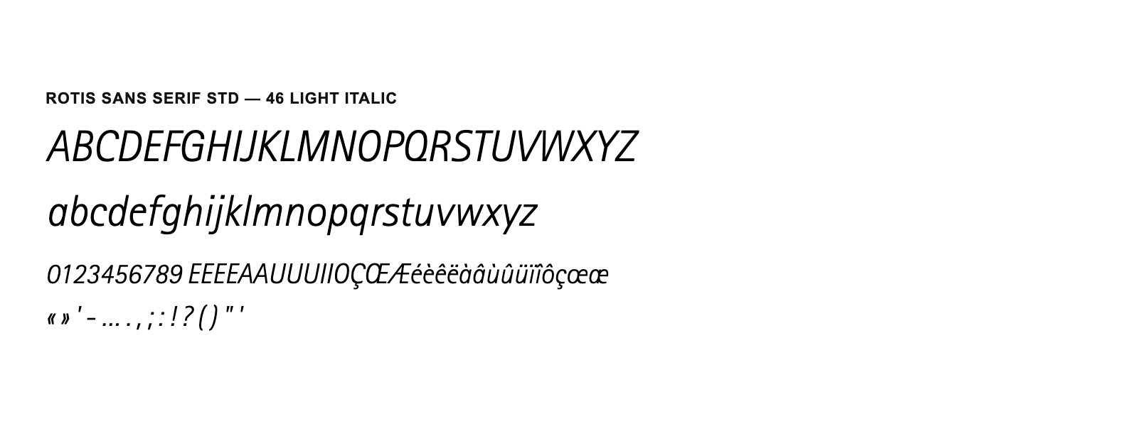 Spécimen de Rotis Sans Serif Std 46 Light Italic
