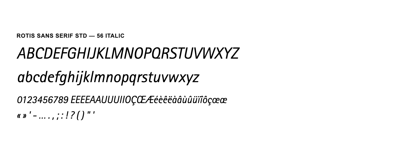 Spécimen de Rotis Sans Serif Std 56 Italic