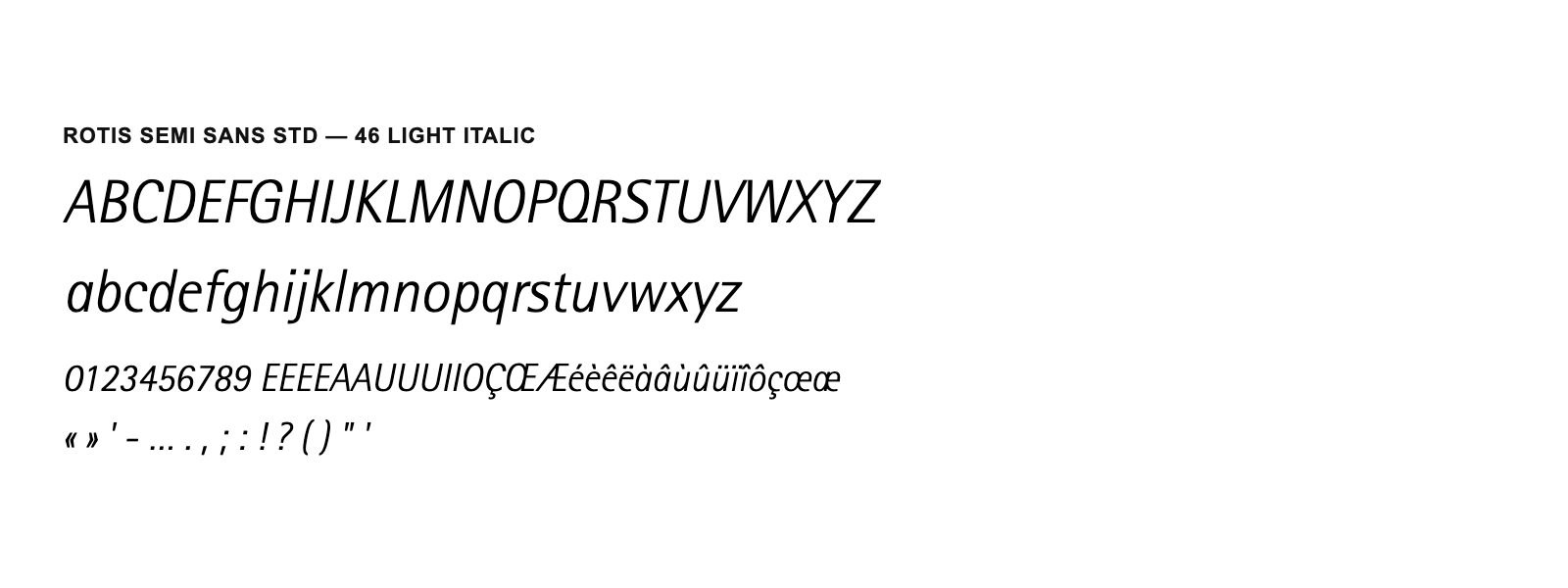 Spécimen de Rotis Semi Sans Std 46 Light Italic
