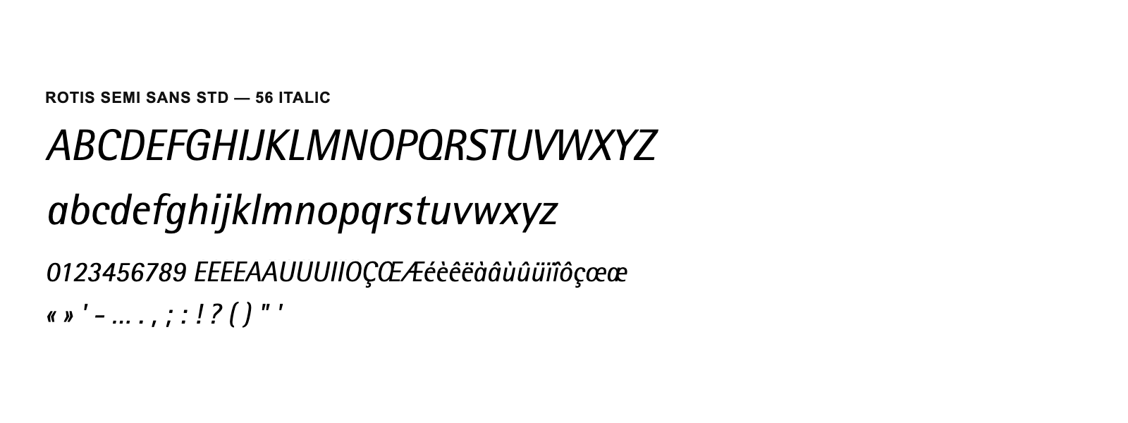 Spécimen de Rotis Semi Sans Std 56 Italic