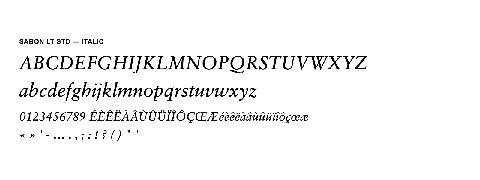 Spécimen de Sabon LT Std Italic