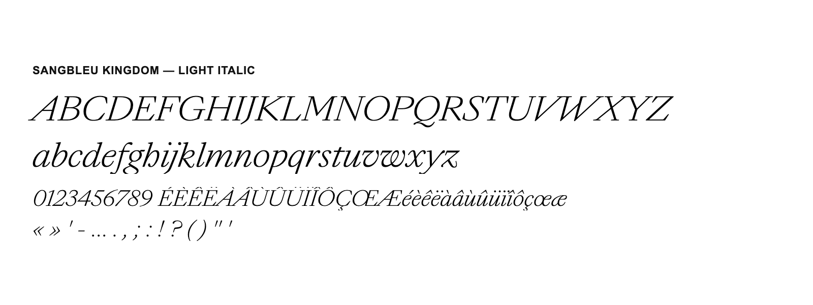 Spécimen de SangBleu Kingdom Light Italic