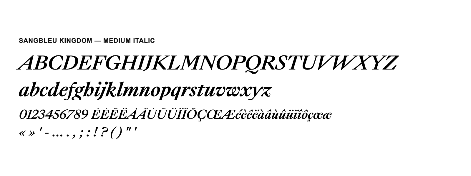 Spécimen de SangBleu Kingdom Medium Italic