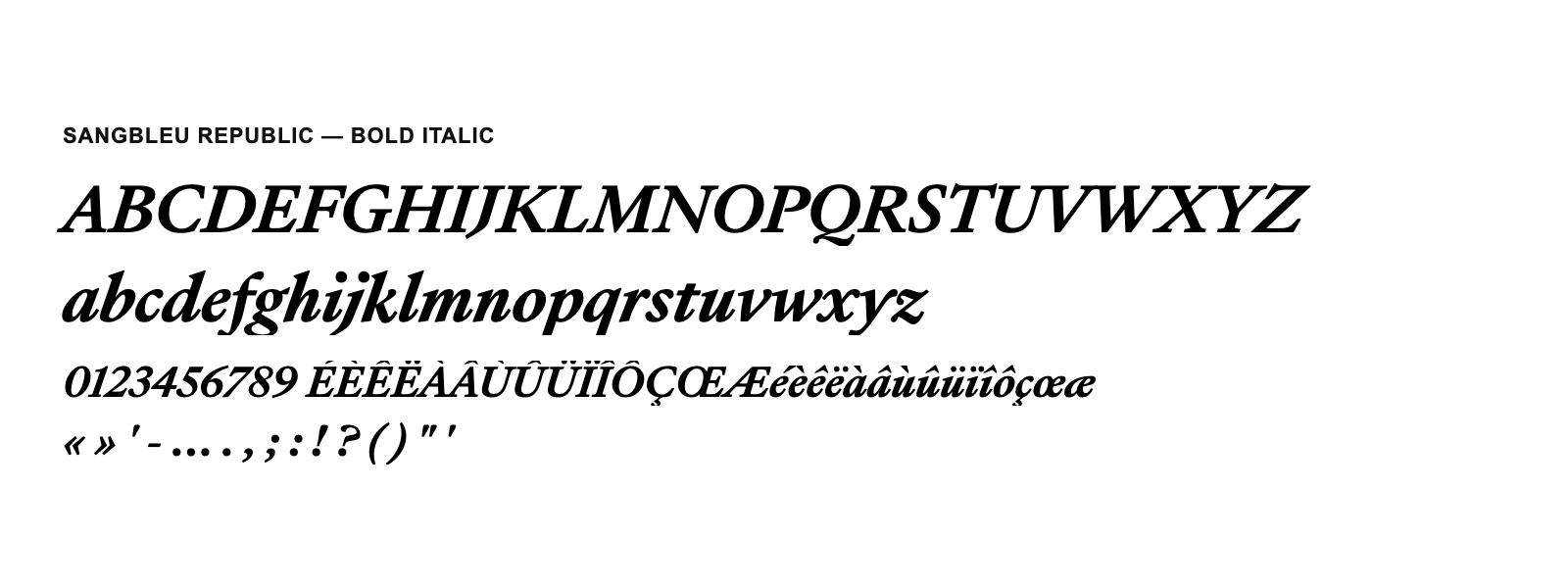 Spécimen de SangBleu Republic Bold Italic