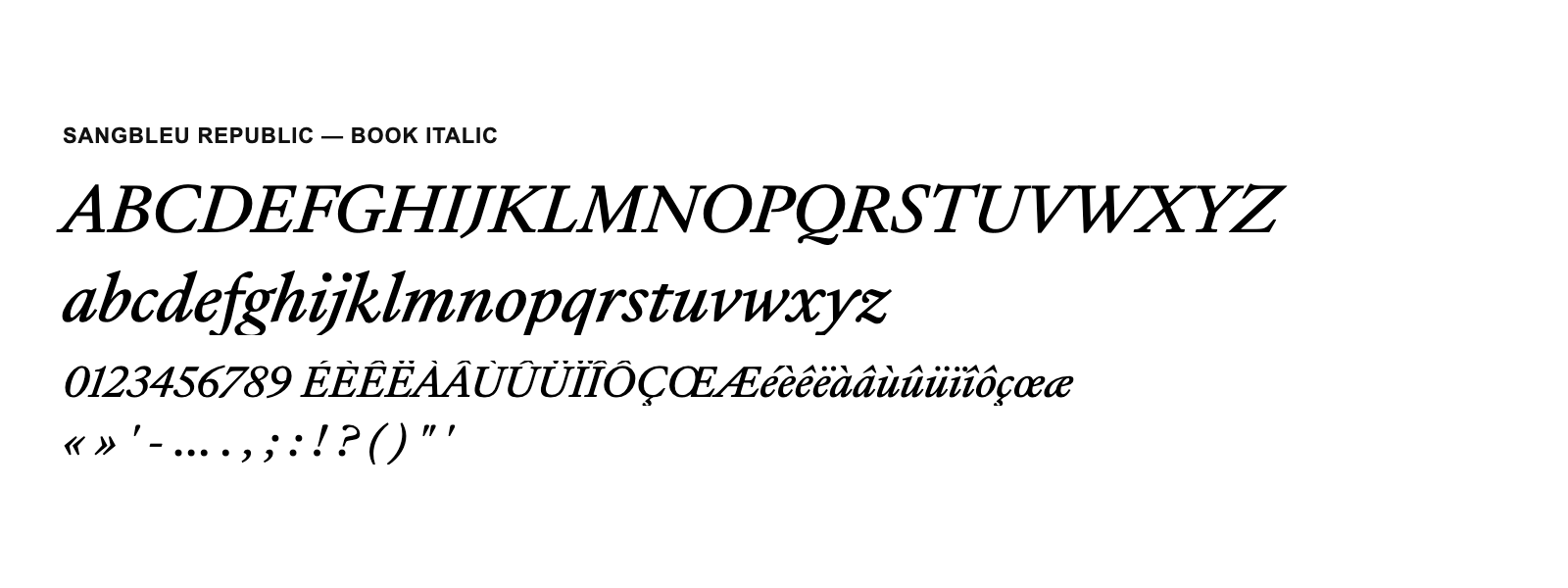 Spécimen de SangBleu Republic Book Italic