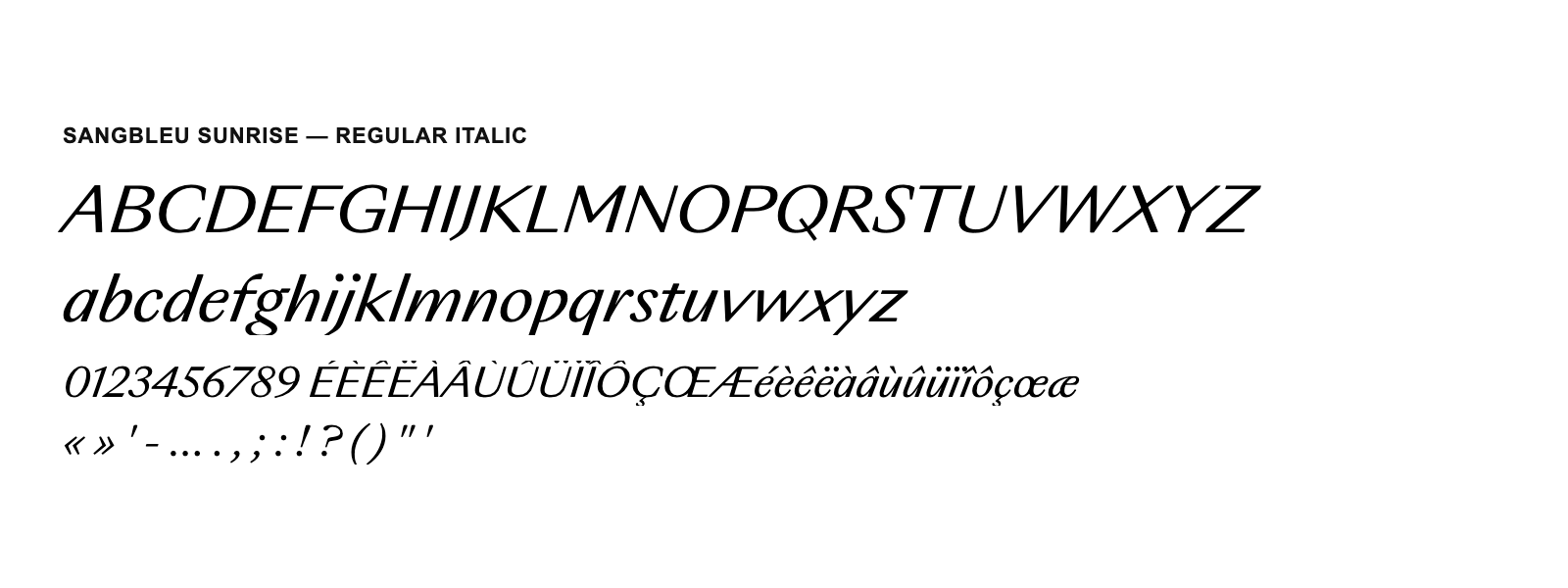 Spécimen de SangBleu Sunrise Regular Italic