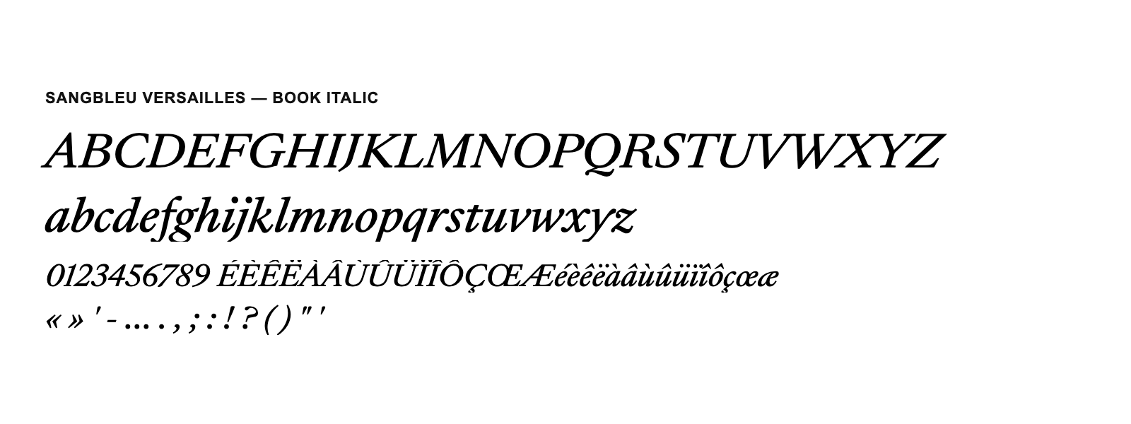 Spécimen de SangBleu Versailles Book Italic