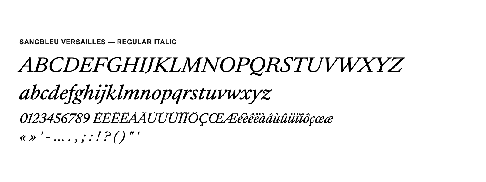 Spécimen de SangBleu Versailles Regular Italic