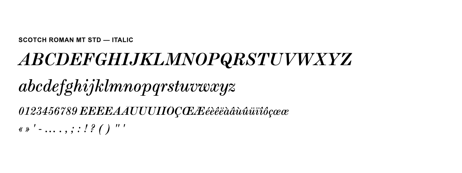 Spécimen de Scotch Roman MT Std Italic