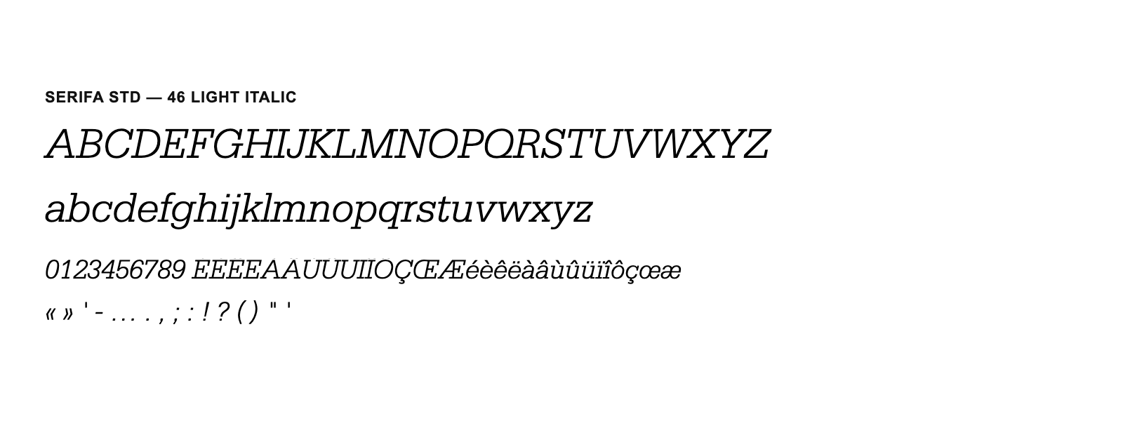 Spécimen de Serifa Std 46 Light Italic