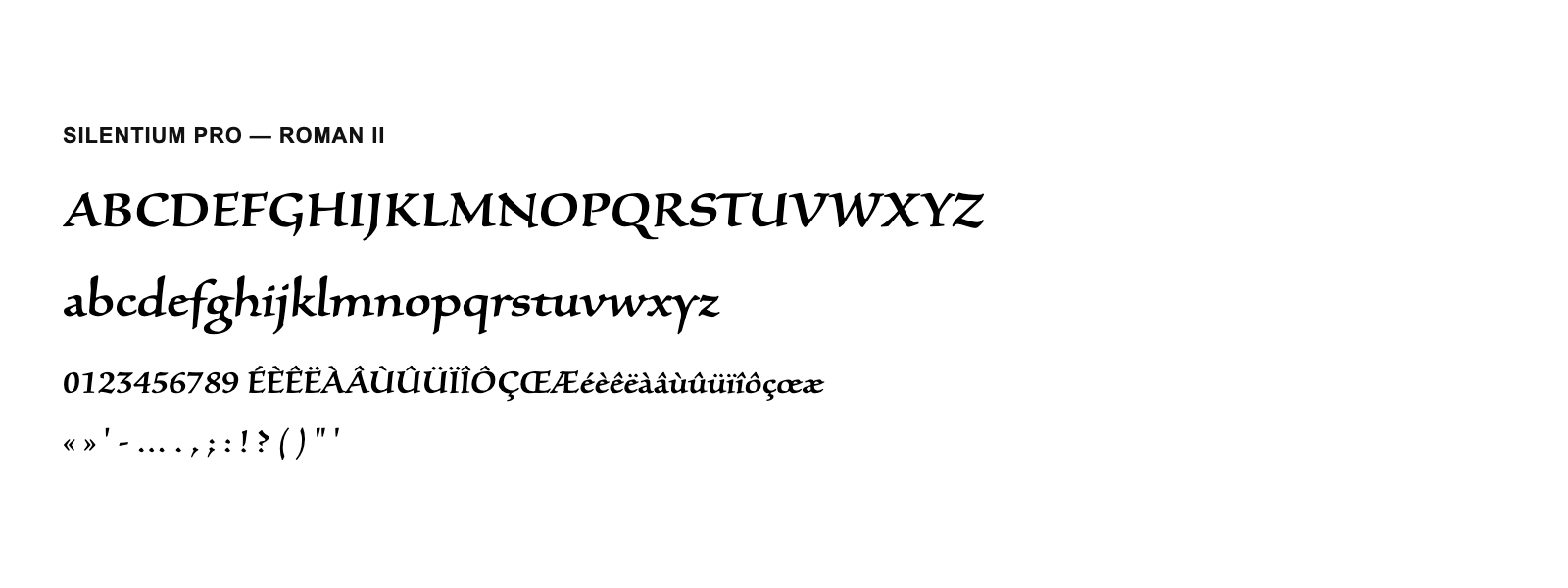 Spécimen de Silentium Pro Roman II