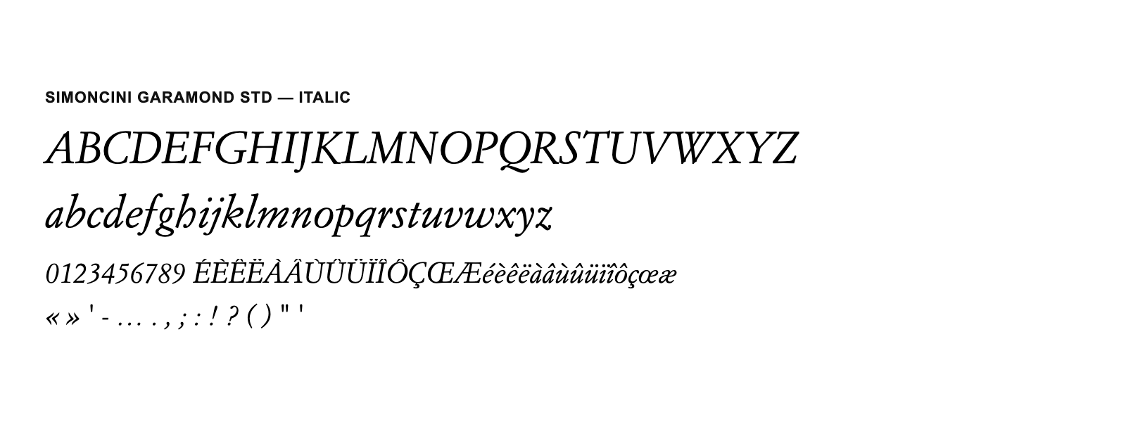 Spécimen de Simoncini Garamond Std Italic