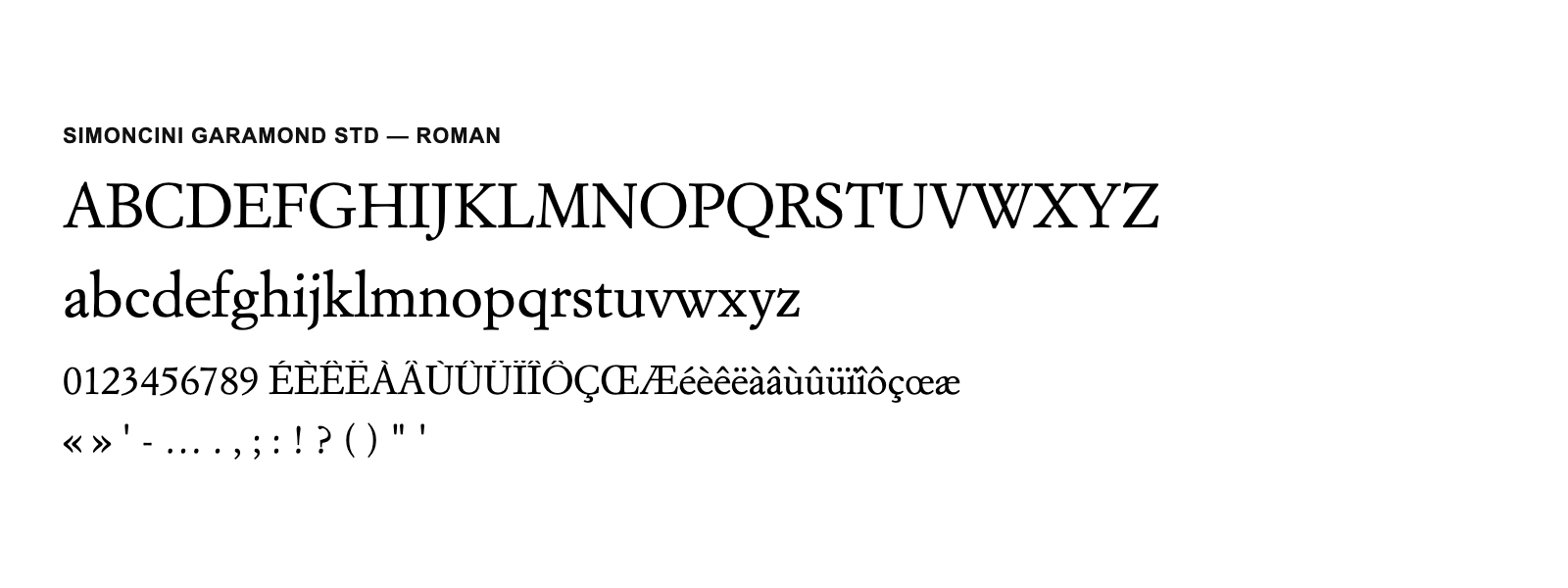 Spécimen de Simoncini Garamond Std Roman