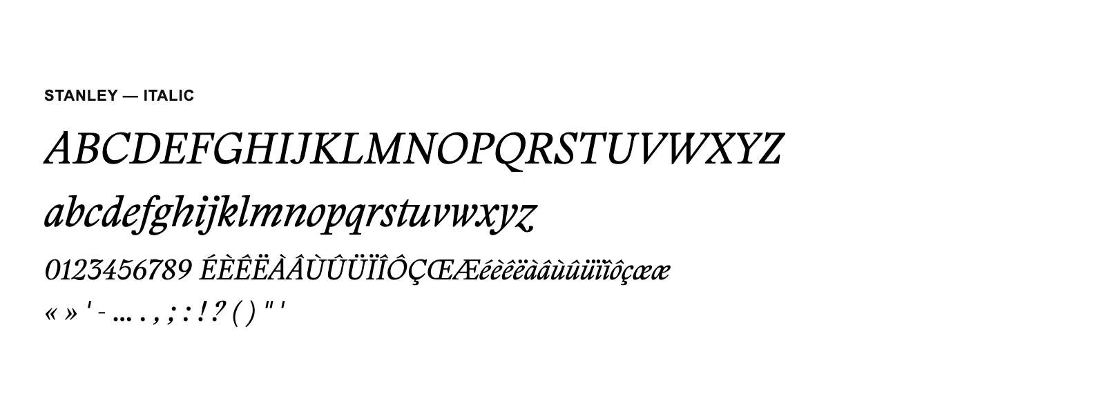 Spécimen de Stanley Italic