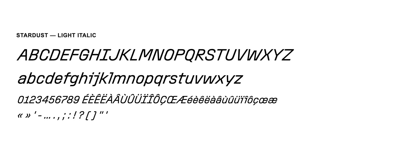 Spécimen de Stardust Light Italic