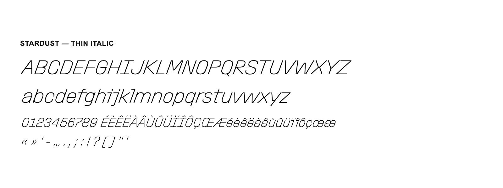 Spécimen de Stardust Thin Italic
