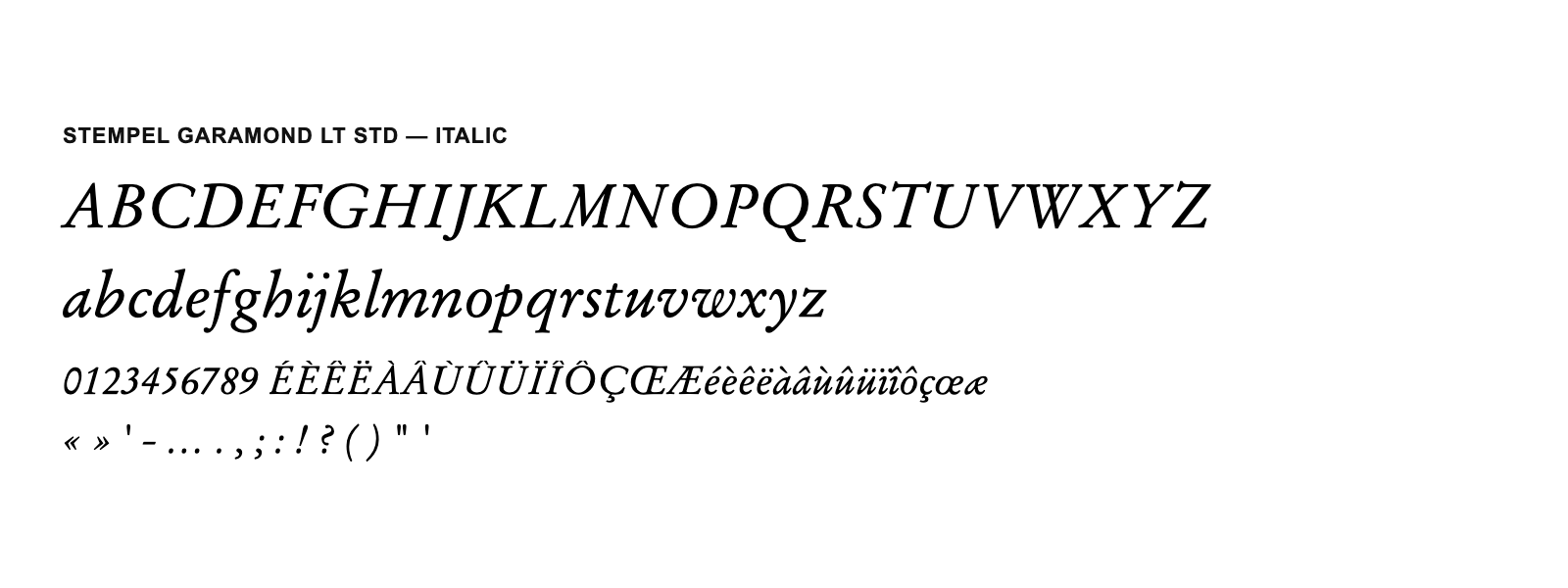 Spécimen de Stempel Garamond LT Std Italic