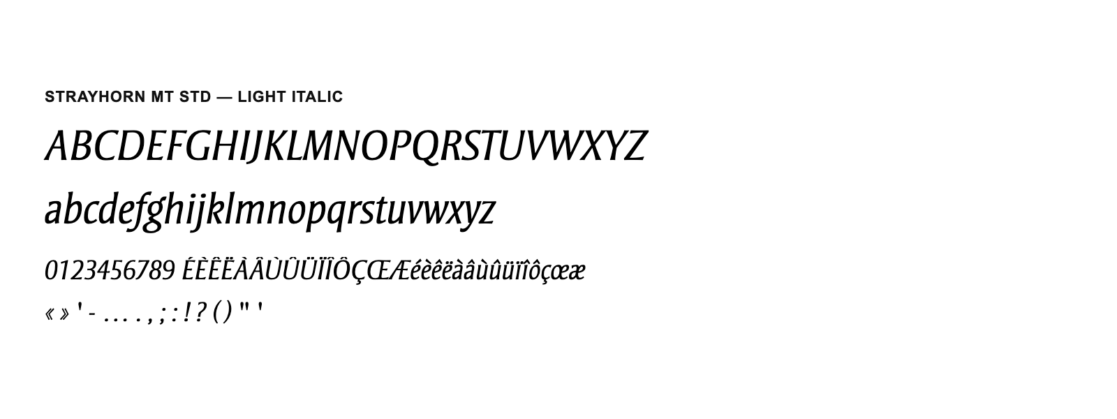 Spécimen de Strayhorn MT Std Light Italic