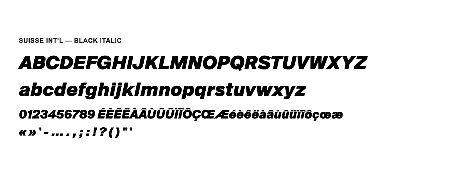 Spécimen de Suisse Int&rsquo;l Black Italic