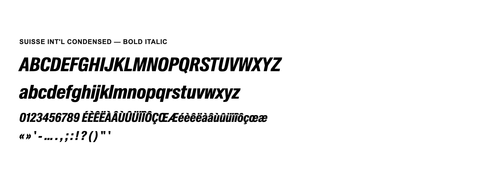 Spécimen de Suisse Int&rsquo;l Condensed Bold Italic