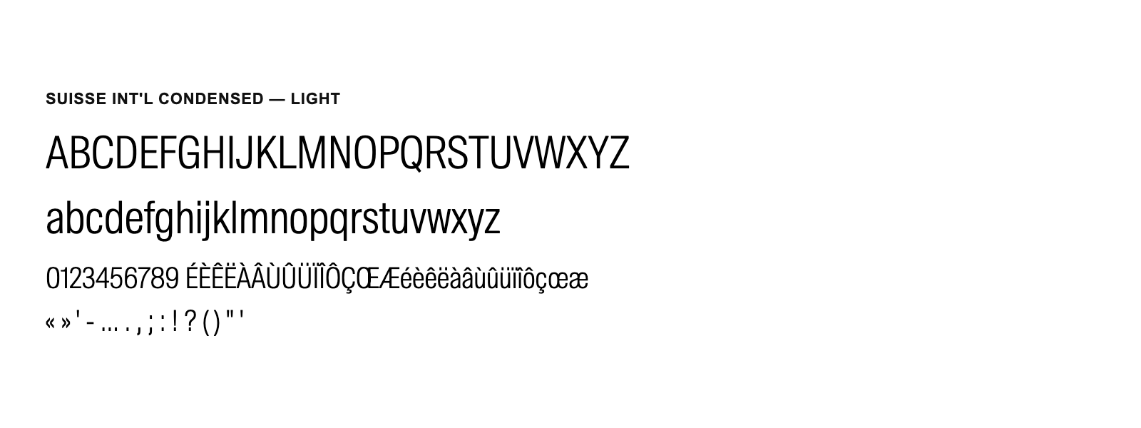 Spécimen de Suisse Int&rsquo;l Condensed Light