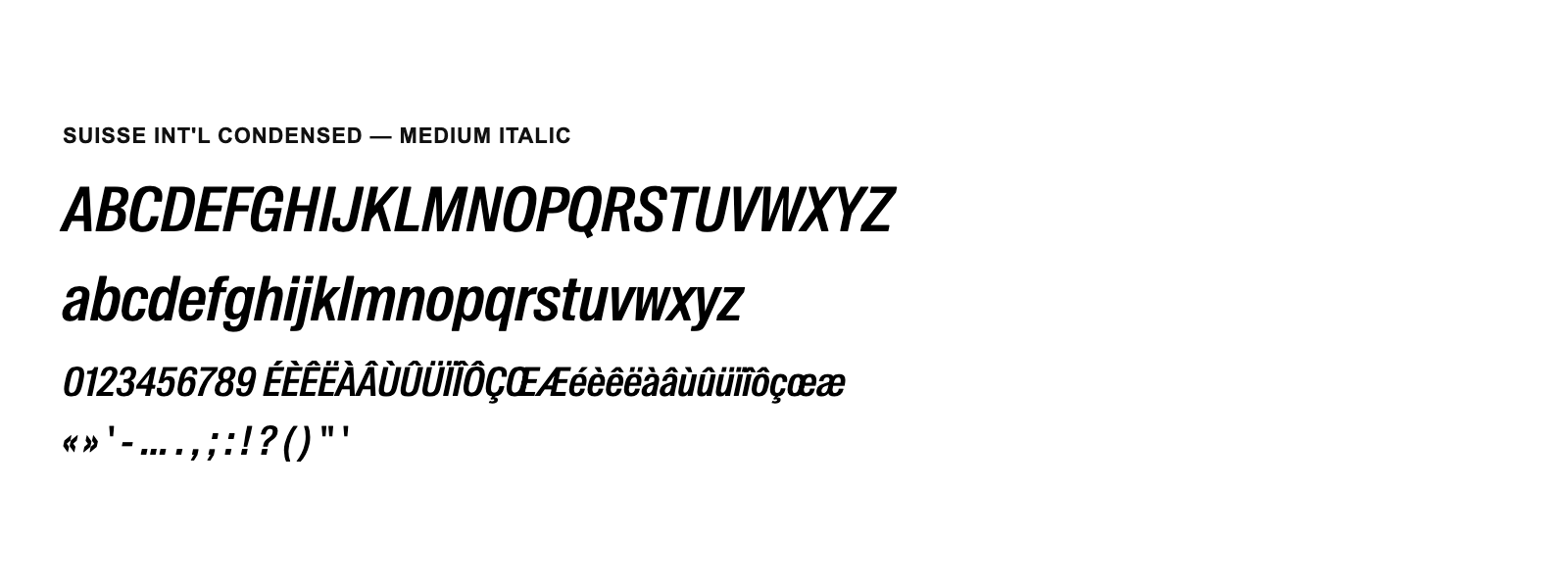 Spécimen de Suisse Int&rsquo;l Condensed Medium Italic