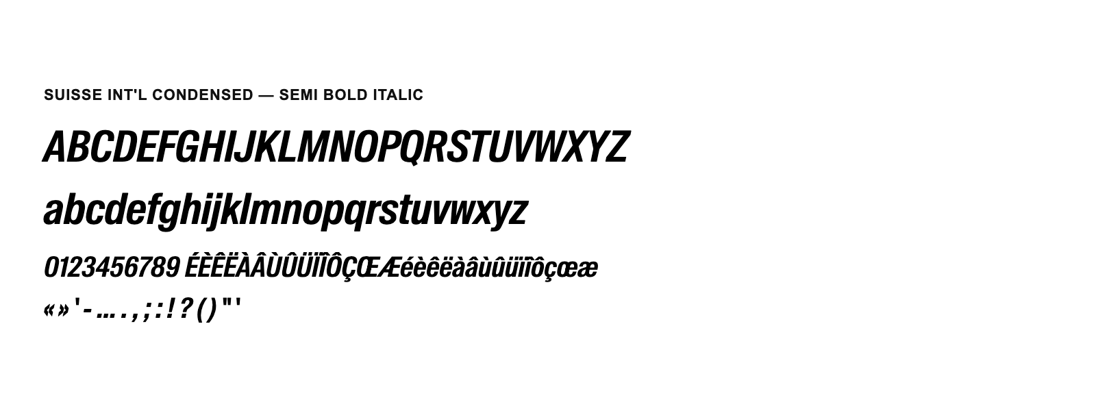 Spécimen de Suisse Int&rsquo;l Condensed Semi Bold Italic